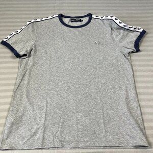 Fred Perry Sportswear Shirt Mens Medium Gray Blue Taped Retro Ringer Tee